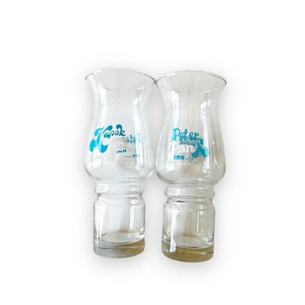 Kapok Tree Inn Peter Pan 1976 Tiki Bar Hurricane Glasses Set Of 2 Vintage Glass